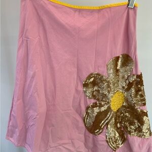 Whimsical Pink A-Line Skirt with Floral Sequin Design